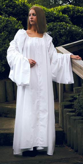 Celtic Chemise in white only, very long, full sleeves tie at the shoulders, sizes to XX-Large.