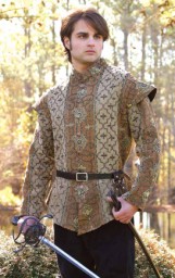Royal Court Doublet of rich brown, tan and gold cotton brocade.