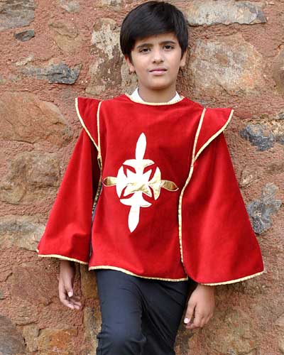 Boys red musketeer tabard wth gold trim