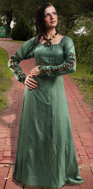Forest Princess Gown in soft green, natural flax linen.  Also available in off-white