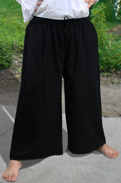 Men's Drawstring, wide-bottom pirate pants in black