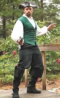 Pirate pants in black, shown with pirate vest and shirt.