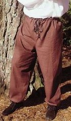 Renaissance Pants with drawstring waist, in brown.