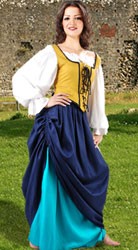 Tavern Wench 3-Piece Outfit - reversible wench decorated bodice, double-layer wench skirt and white Classic short chemise.