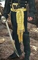 Pirate Sash shown here in gold metallic rayon, also available in burgundy, 96 inches long, edged with multiple tassles.