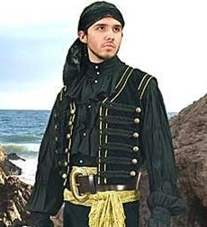 Pirate Vest in black velvet with  braid trim and antiqued brass buttons.
