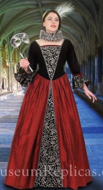 Commerdia del'arte Gown in black velvet and red taffete.
