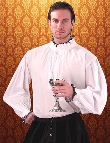 White Tudor style shirt, black edged collor and cuffs