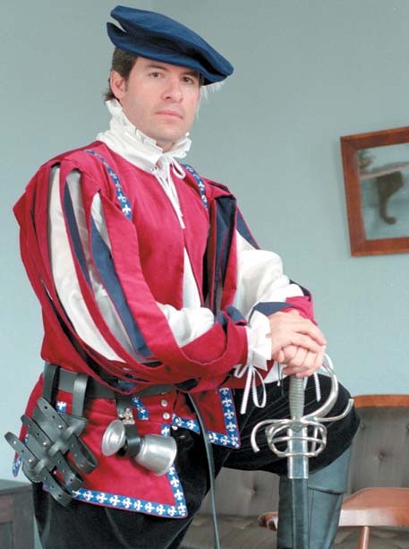 Italian doublet in red with slashed sleeves.