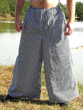 Wide-leg pirate pants in black and white stripes.