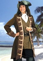 Mary Read Pirate Ensemble includes the coat, brocade vest, white shirt and leather hat.