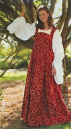 Fleur de Lis Dress - empire waist dress in 16th Century style, burgundy with gold fleur-de-lis pattern, wear with any of our white or cream chemises.  