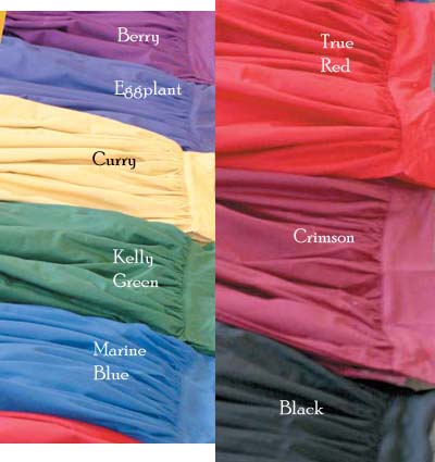 Gathered skirt color chart - comes in eight colors