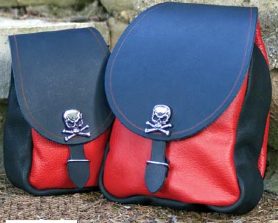 Pirate belt pouches in large and small sizes, red front